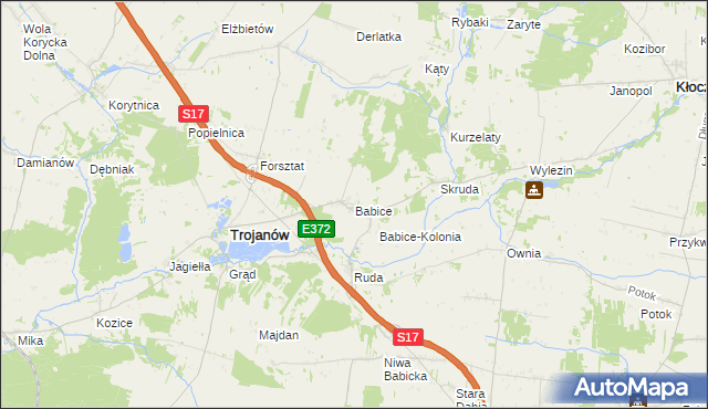 mapa Babice gmina Trojanów, Babice gmina Trojanów na mapie Targeo