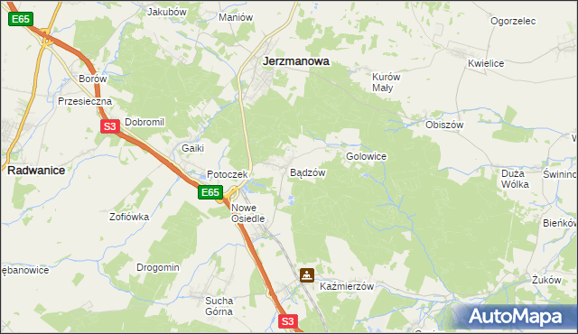 mapa Bądzów, Bądzów na mapie Targeo