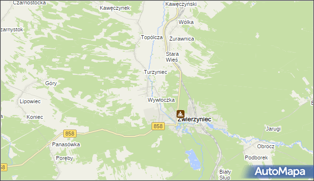 mapa Bagno gmina Zwierzyniec, Bagno gmina Zwierzyniec na mapie Targeo