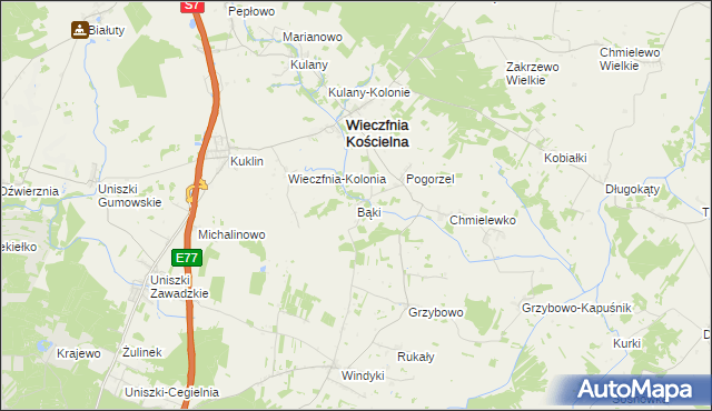 mapa Bąki gmina Wieczfnia Kościelna, Bąki gmina Wieczfnia Kościelna na mapie Targeo