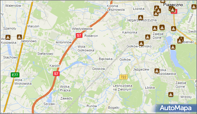 mapa Bąkówka gmina Piaseczno, Bąkówka gmina Piaseczno na mapie Targeo