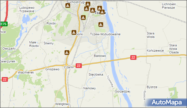 mapa Bałdowo gmina Tczew, Bałdowo gmina Tczew na mapie Targeo