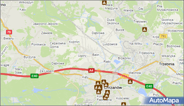 mapa Balin gmina Chrzanów, Balin gmina Chrzanów na mapie Targeo