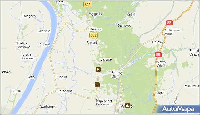 mapa Barcice gmina Ryjewo, Barcice gmina Ryjewo na mapie Targeo