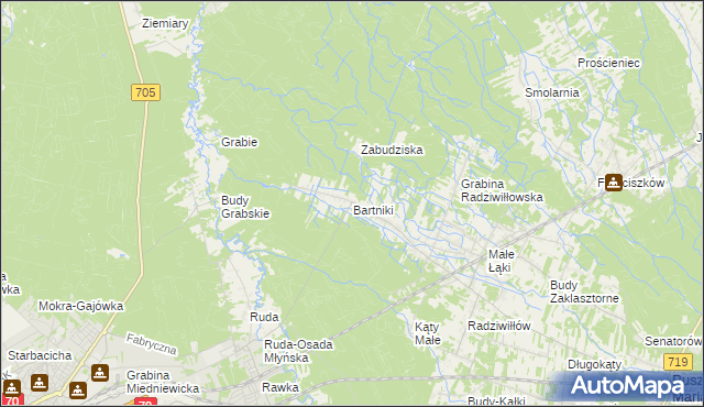 mapa Bartniki gmina Puszcza Mariańska, Bartniki gmina Puszcza Mariańska na mapie Targeo