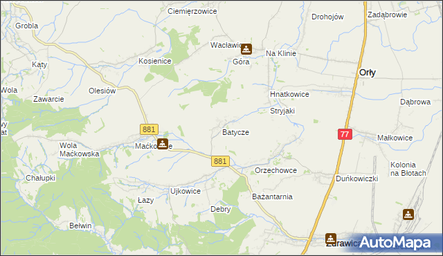 mapa Batycze, Batycze na mapie Targeo