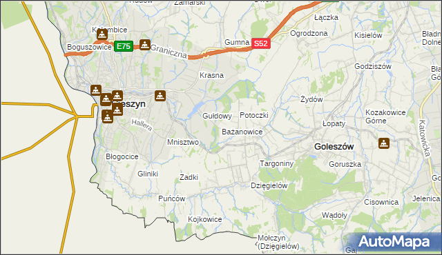 mapa Bażanowice, Bażanowice na mapie Targeo