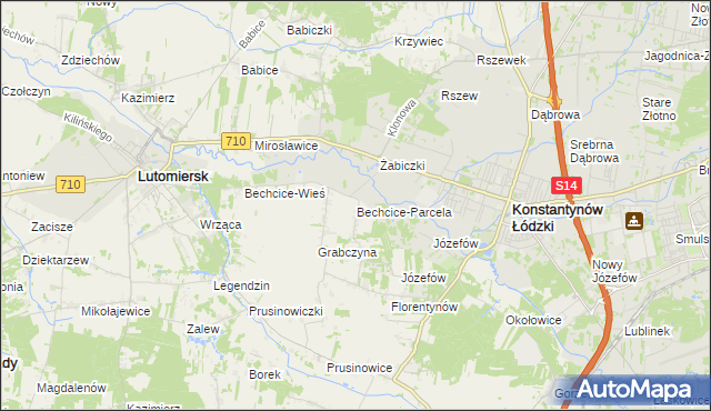 mapa Bechcice-Parcela, Bechcice-Parcela na mapie Targeo