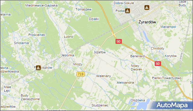 mapa Bednary gmina Puszcza Mariańska, Bednary gmina Puszcza Mariańska na mapie Targeo