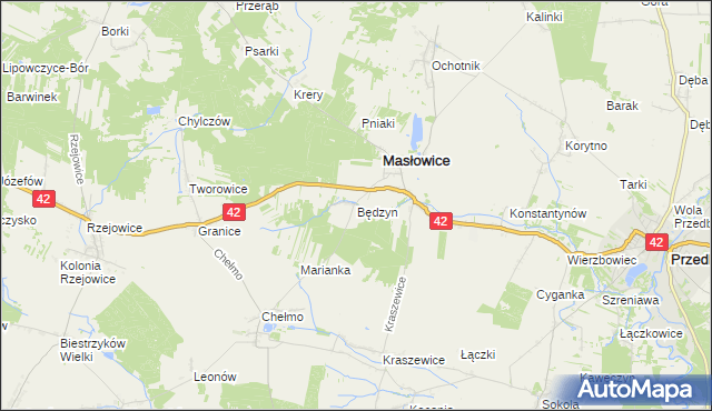 mapa Będzyn gmina Masłowice, Będzyn gmina Masłowice na mapie Targeo