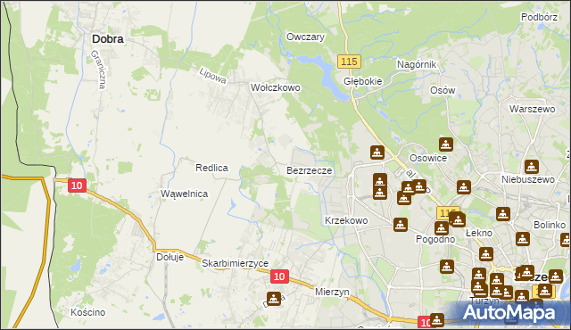 mapa Bezrzecze, Bezrzecze na mapie Targeo