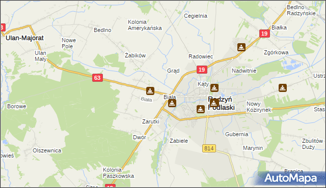 mapa Biała gmina Radzyń Podlaski, Biała gmina Radzyń Podlaski na mapie Targeo