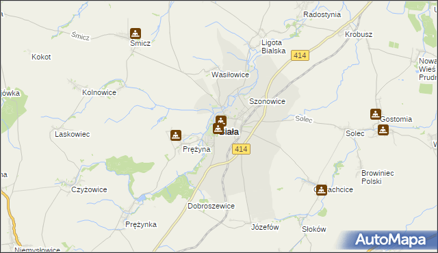 mapa Biała powiat prudnicki, Biała powiat prudnicki na mapie Targeo