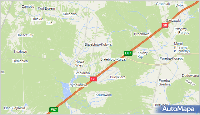 mapa Białebłoto-Kurza, Białebłoto-Kurza na mapie Targeo