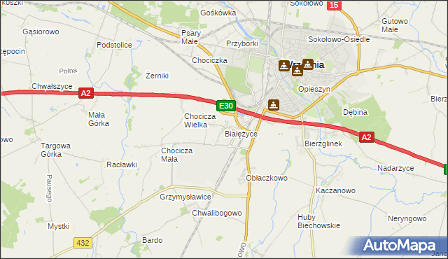 mapa Białężyce, Białężyce na mapie Targeo