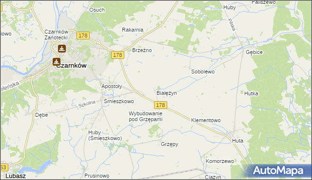 mapa Białężyn gmina Czarnków, Białężyn gmina Czarnków na mapie Targeo