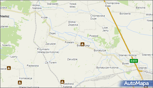 mapa Białobrzegi gmina Zamość, Białobrzegi gmina Zamość na mapie Targeo