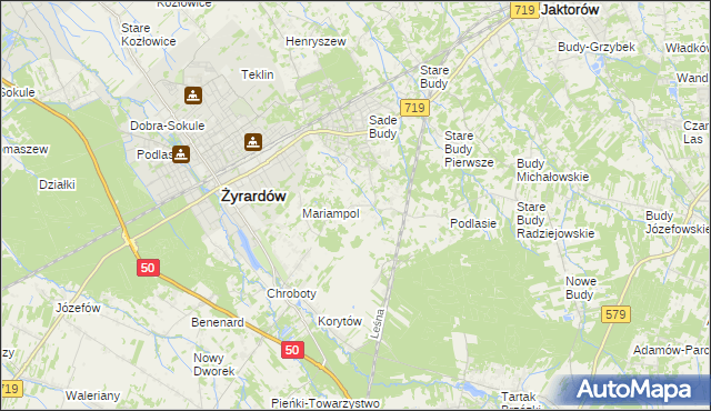 mapa Bieganów gmina Jaktorów, Bieganów gmina Jaktorów na mapie Targeo