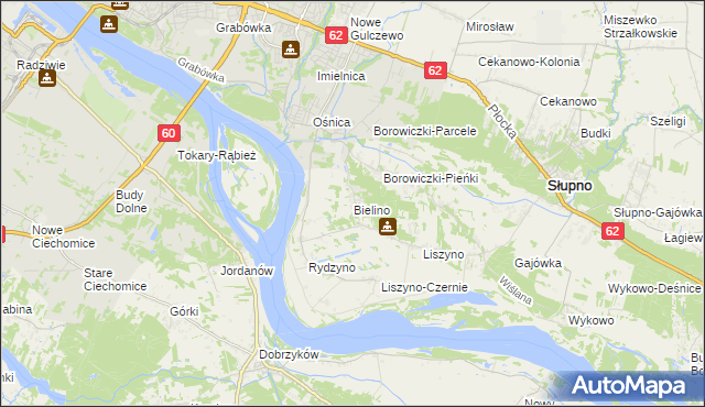 mapa Bielino gmina Słupno, Bielino gmina Słupno na mapie Targeo