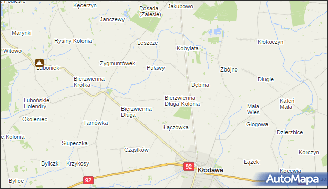 mapa Bierzwienna Długa-Kolonia, Bierzwienna Długa-Kolonia na mapie Targeo