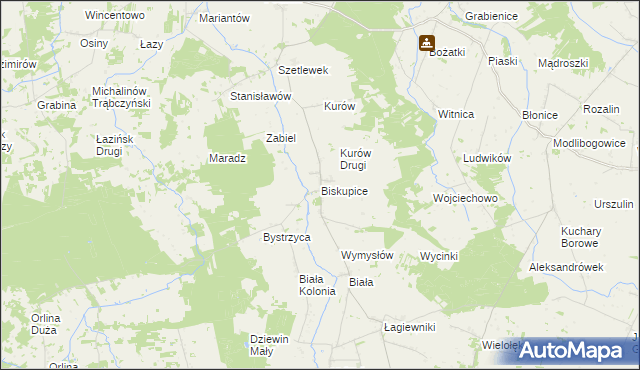 mapa Biskupice gmina Grodziec, Biskupice gmina Grodziec na mapie Targeo