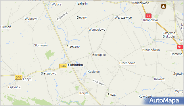 mapa Biskupice gmina Łubianka, Biskupice gmina Łubianka na mapie Targeo