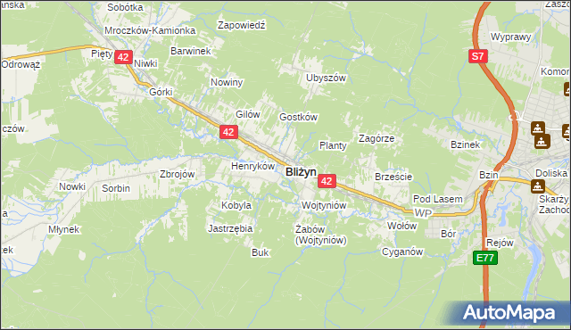 mapa Bliżyn, Bliżyn na mapie Targeo