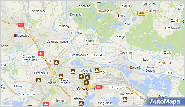 mapa Bobrek gmina Chełmek, Bobrek gmina Chełmek na mapie Targeo