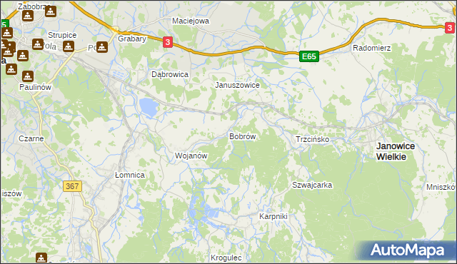 mapa Bobrów gmina Mysłakowice, Bobrów gmina Mysłakowice na mapie Targeo