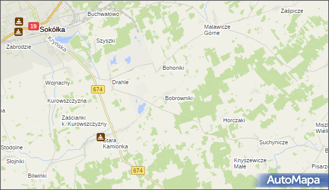 mapa Bobrowniki gmina Sokółka, Bobrowniki gmina Sokółka na mapie Targeo