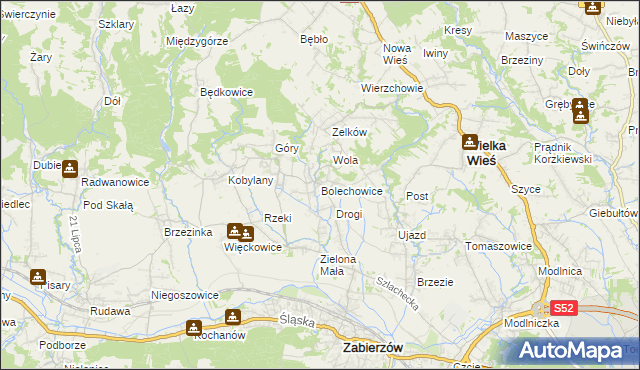 mapa Bolechowice gmina Zabierzów, Bolechowice gmina Zabierzów na mapie Targeo