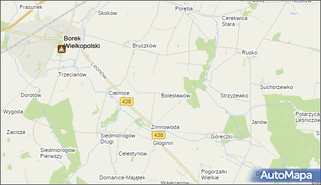 mapa Bolesławów gmina Borek Wielkopolski, Bolesławów gmina Borek Wielkopolski na mapie Targeo