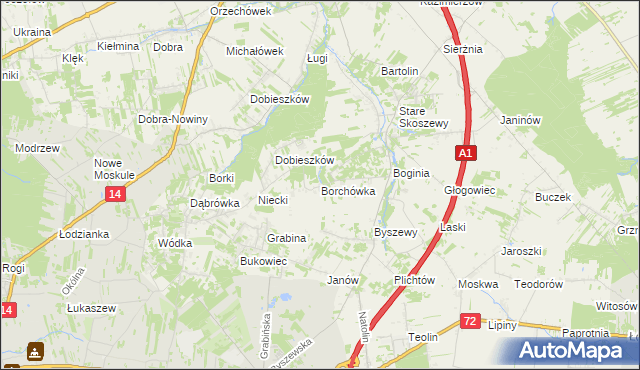 mapa Borchówka, Borchówka na mapie Targeo