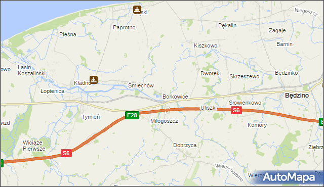 mapa Borkowice gmina Będzino, Borkowice gmina Będzino na mapie Targeo