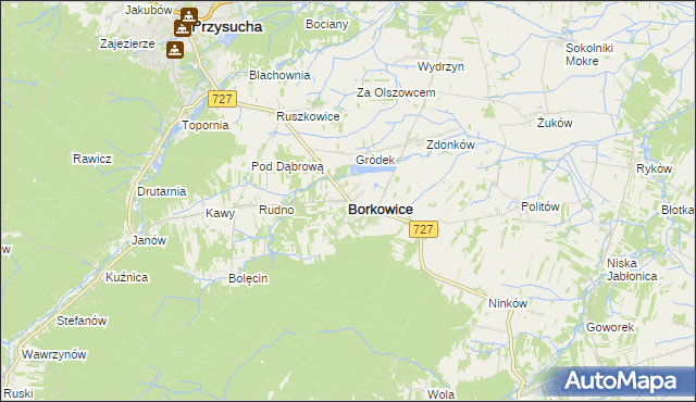 mapa Borkowice powiat przysuski, Borkowice powiat przysuski na mapie Targeo