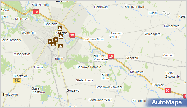 mapa Borkowo Kościelne, Borkowo Kościelne na mapie Targeo