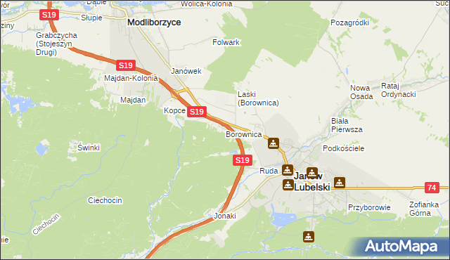 mapa Borownica gmina Janów Lubelski, Borownica gmina Janów Lubelski na mapie Targeo