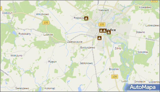 mapa Borzyszewo gmina Gryfice, Borzyszewo gmina Gryfice na mapie Targeo