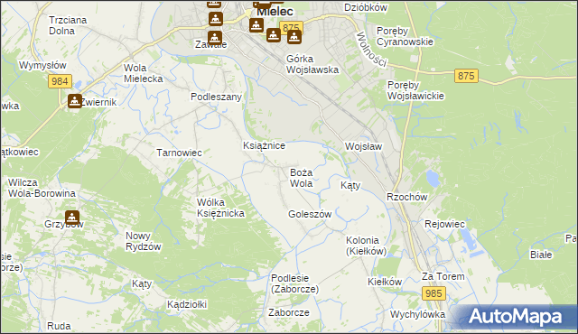 mapa Boża Wola gmina Mielec, Boża Wola gmina Mielec na mapie Targeo