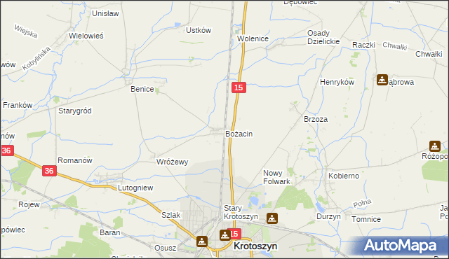 mapa Bożacin gmina Krotoszyn, Bożacin gmina Krotoszyn na mapie Targeo