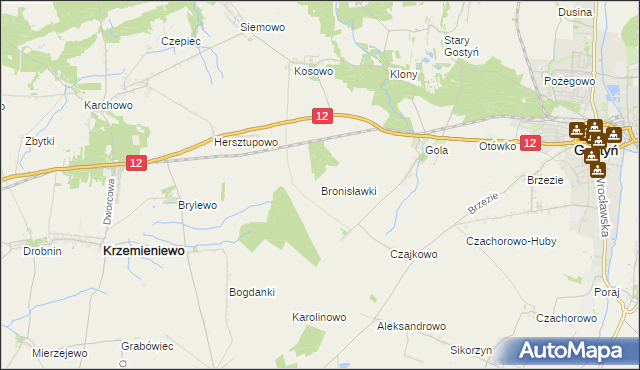 mapa Bronisławki gmina Gostyń, Bronisławki gmina Gostyń na mapie Targeo