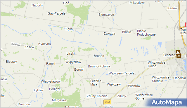 mapa Bronno gmina Łęczyca, Bronno gmina Łęczyca na mapie Targeo