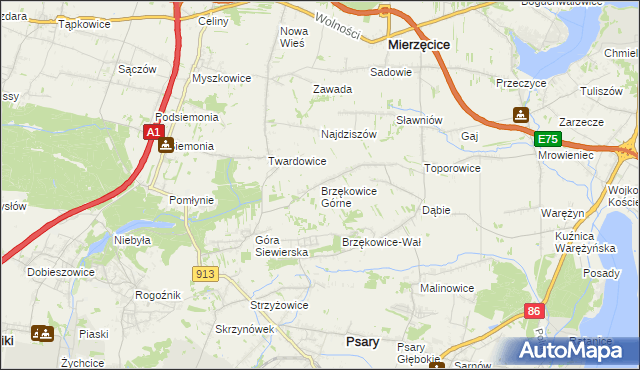 mapa Brzękowice Górne, Brzękowice Górne na mapie Targeo