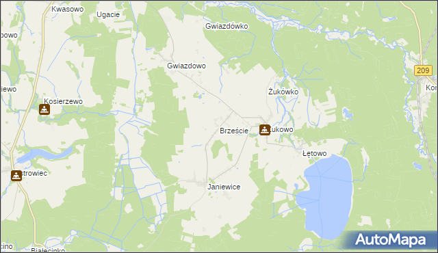 mapa Brzeście gmina Sławno, Brzeście gmina Sławno na mapie Targeo