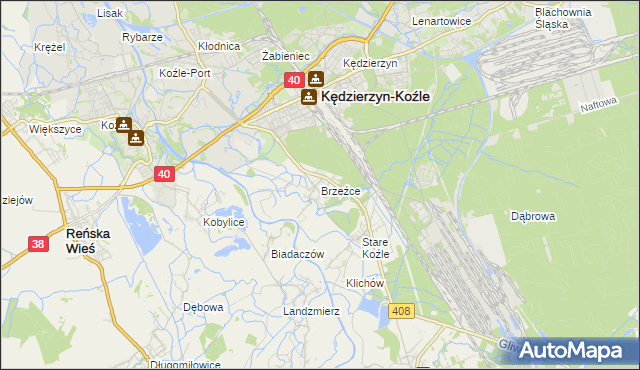 mapa Brzeźce gmina Bierawa, Brzeźce gmina Bierawa na mapie Targeo