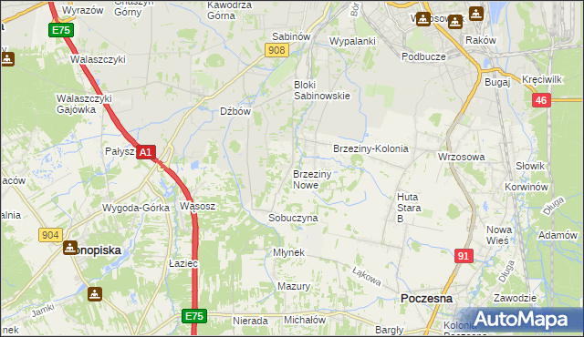 mapa Brzeziny Nowe, Brzeziny Nowe na mapie Targeo