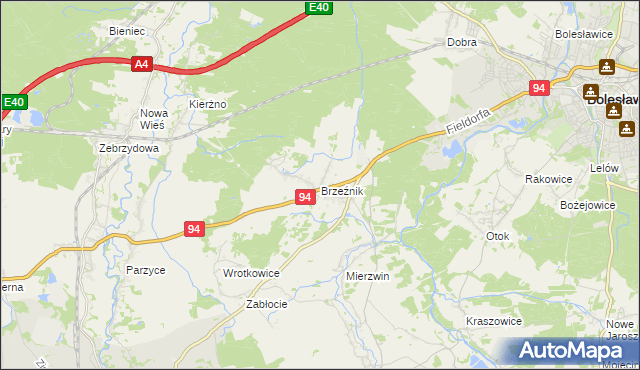 mapa Brzeźnik gmina Bolesławiec, Brzeźnik gmina Bolesławiec na mapie Targeo