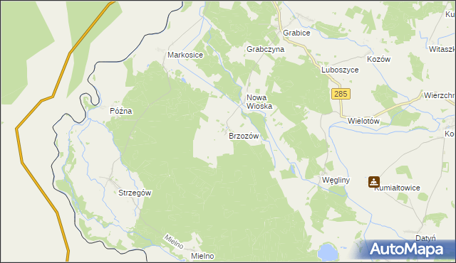 mapa Brzozów gmina Gubin, Brzozów gmina Gubin na mapie Targeo