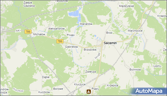 mapa Brzozowa gmina Secemin, Brzozowa gmina Secemin na mapie Targeo