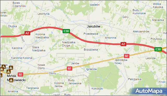 mapa Brzozówka gmina Jakubów, Brzozówka gmina Jakubów na mapie Targeo